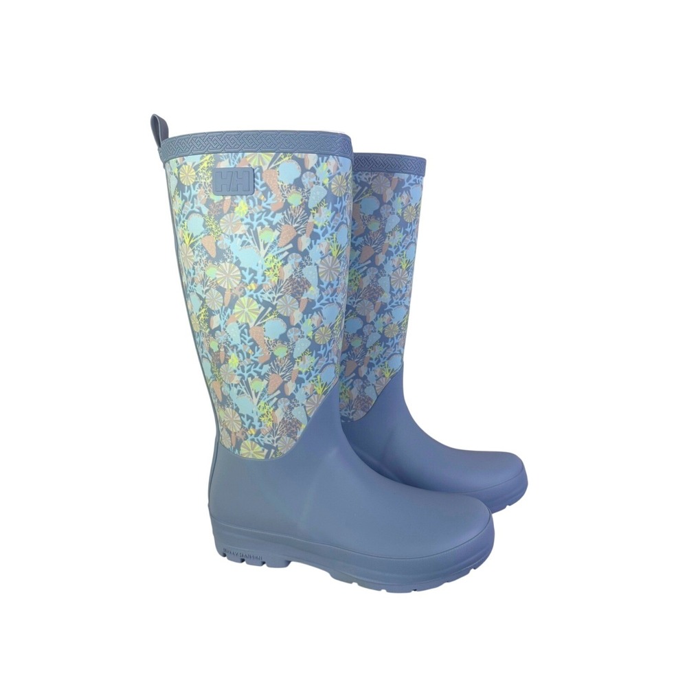 Helly Hansen Women's Tall Floral Spring Rain Boots Blue Print Waterproof Size M